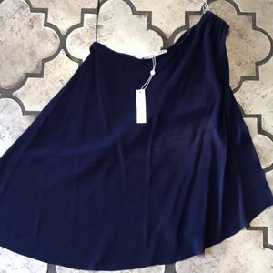 Trina Turk one shoulder navy blue top.